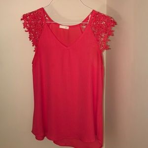 Hot Pink Lace Cap Sleeve Blouse